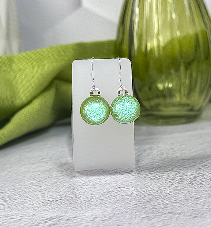 Rainbow Dot Dichroic Fused Glass Earrings - 4596