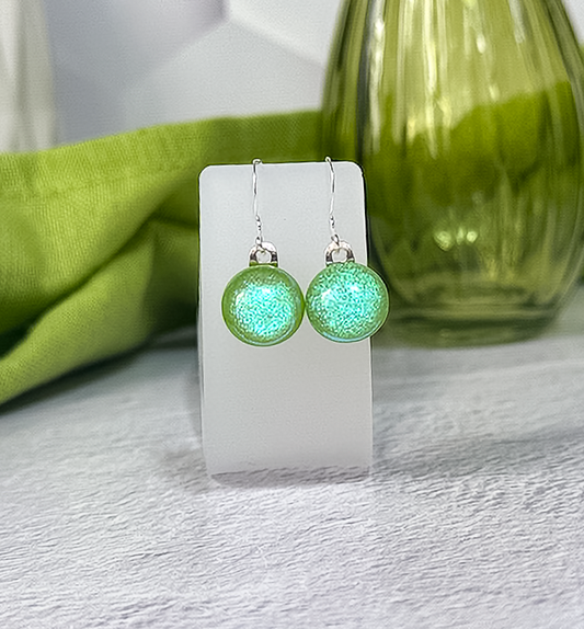 Rainbow Dot Dichroic Fused Glass Earrings - 4596