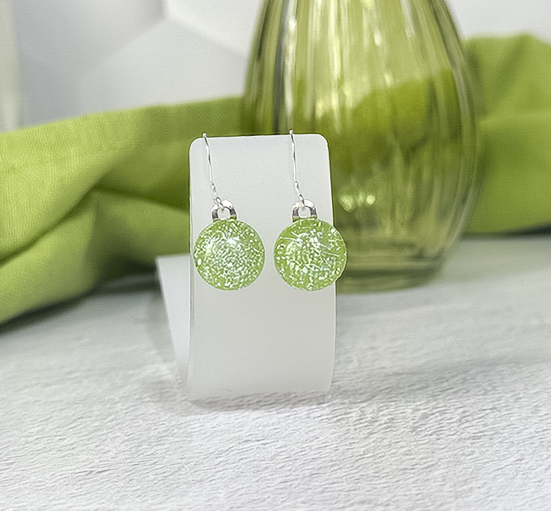 Rainbow Dot Dichroic Fused Glass Earrings - 4597