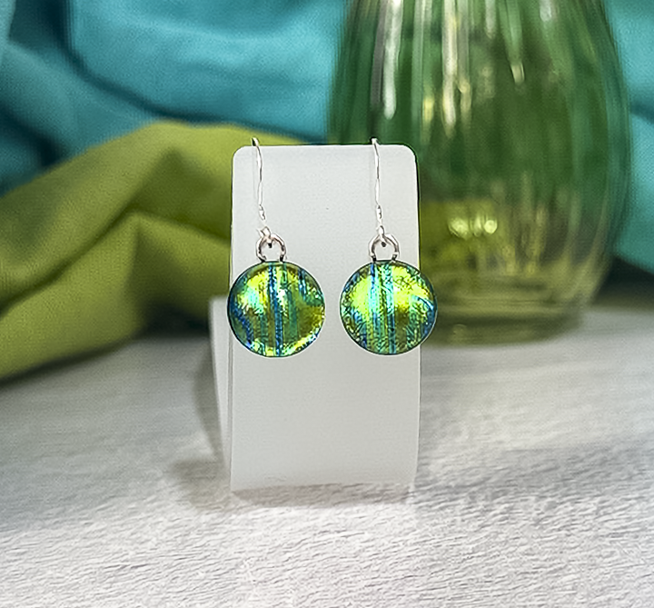 Rainbow Dot Dichroic Fused Glass Earrings - 4598
