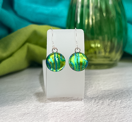 Rainbow Dot Dichroic Fused Glass Earrings - 4598