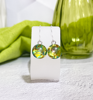 Rainbow Dot Dichroic Fused Glass Earrings - 4599
