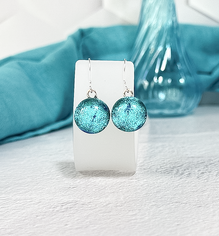 Rainbow Dot Dichroic Fused Glass Earrings - 4601