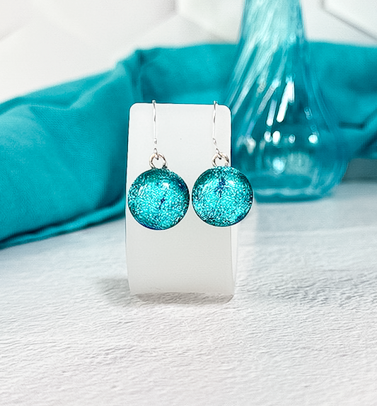 Rainbow Dot Dichroic Fused Glass Earrings - 4601