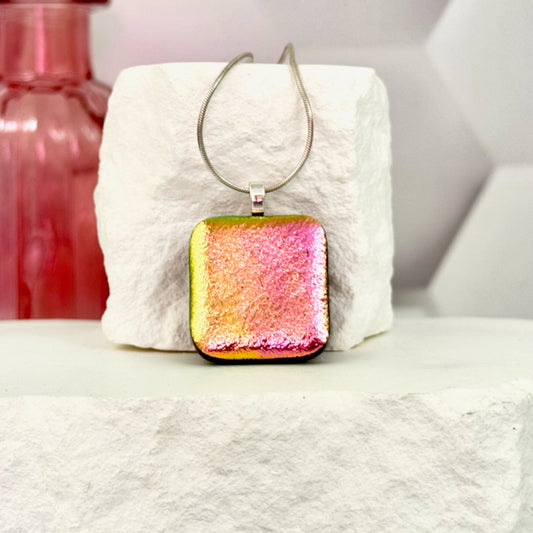 Satin Dichroic Fused Glass Necklace - 4606