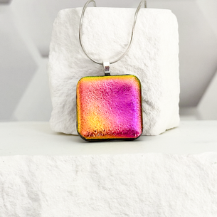 Satin Dichroic Fused Glass Necklace - 4607