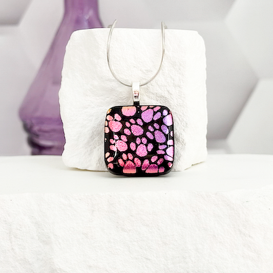 Little Paws Dichroic Fused Glass Necklace - 4608
