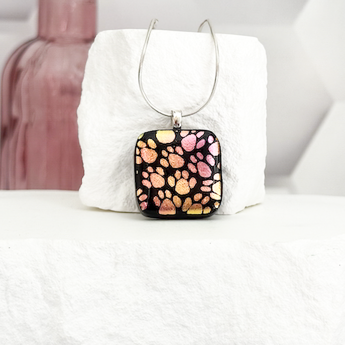 Little Paws Dichroic Fused Glass Necklace - 4609