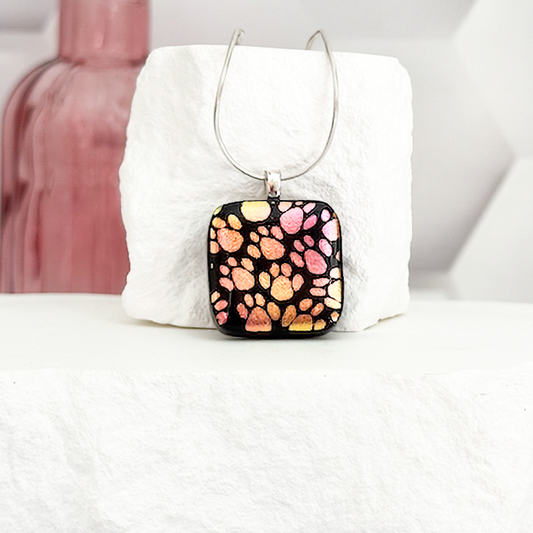 Little Paws Dichroic Fused Glass Necklace - 4609