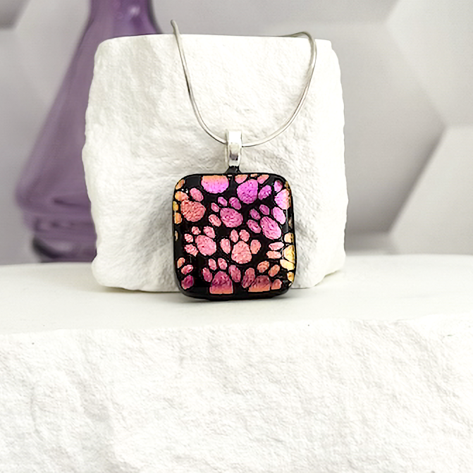 Little Paws Dichroic Fused Glass Necklace - 4610