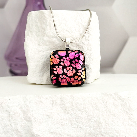 Little Paws Dichroic Fused Glass Necklace - 4610