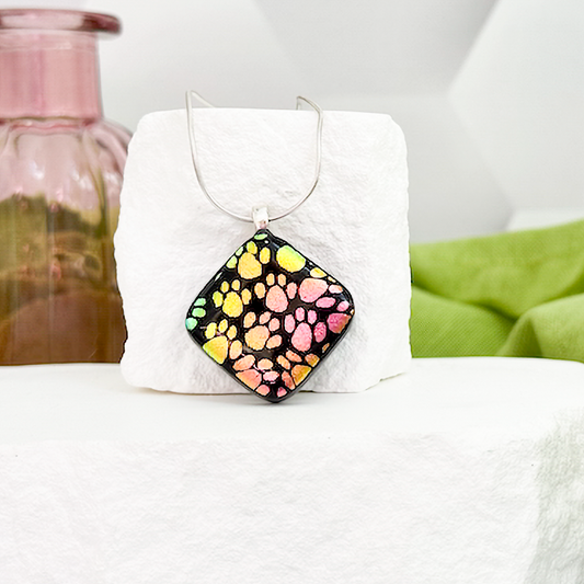 Little Paws Dichroic Fused Glass Necklace - 4611
