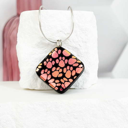 Little Paws Dichroic Fused Glass Necklace - 4612