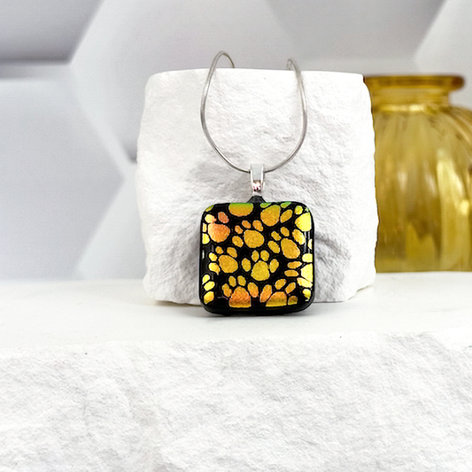 Little Paws Dichroic Fused Glass Necklace - 4613
