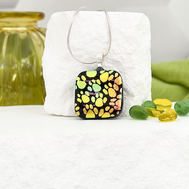 Little Paws Dichroic Fused Glass Necklace - 4614