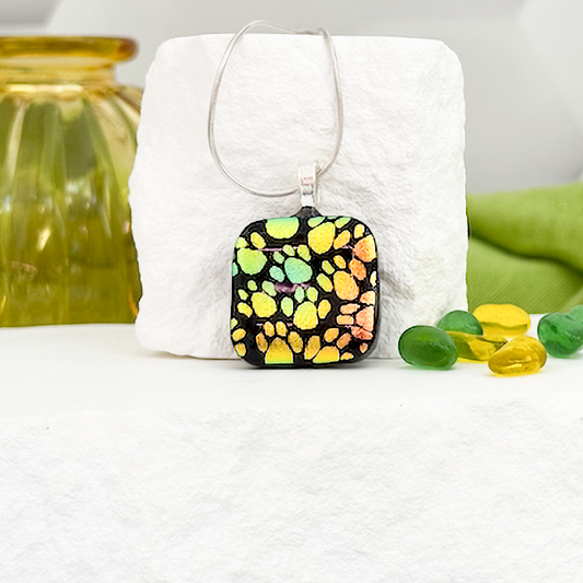 Little Paws Dichroic Fused Glass Necklace - 4614