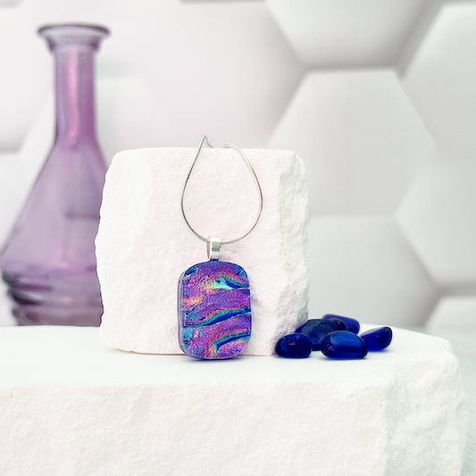 Rainbow Ripple Dichroic Fused Glass Necklace - 4615