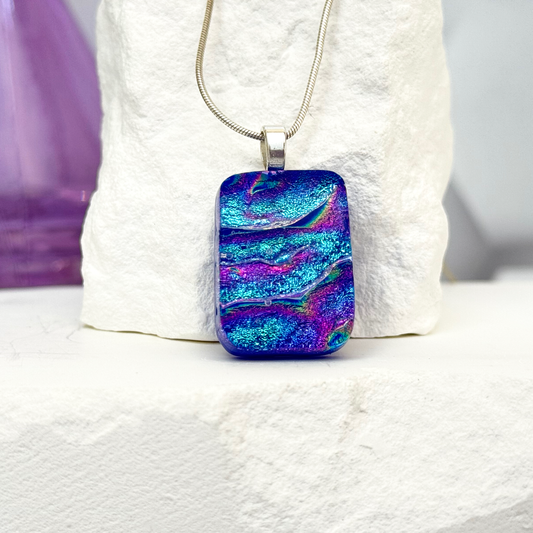 Rainbow Ripple Dichroic Fused Glass Necklace - 4616