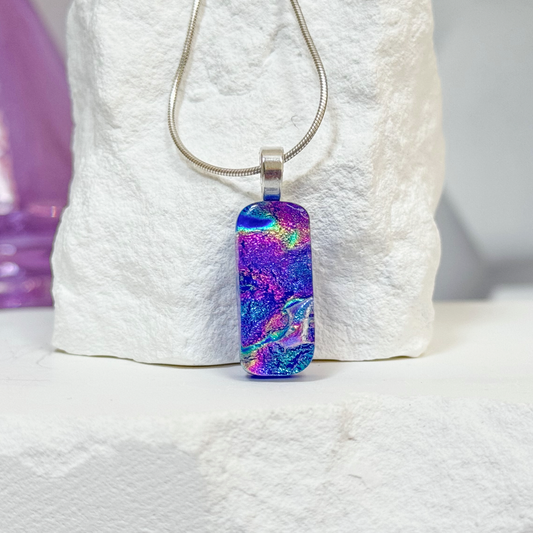 Rainbow Ripple Dichroic Fused Glass Necklace - 4617