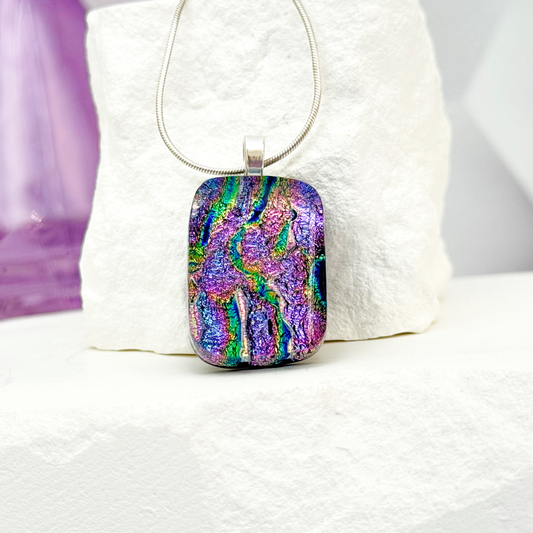 Rainbow Ripple Dichroic Fused Glass Necklace - 4618