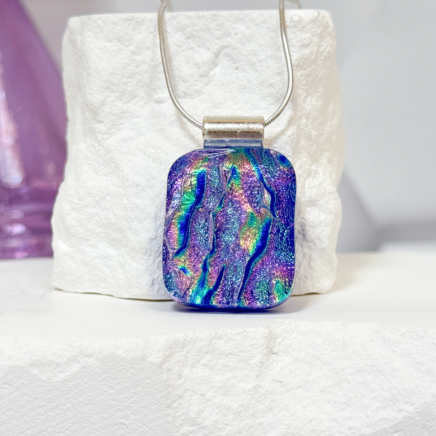 Rainbow Ripple Dichroic Fused Glass Necklace - 4619