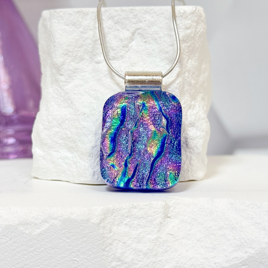 Rainbow Ripple Dichroic Fused Glass Necklace - 4619