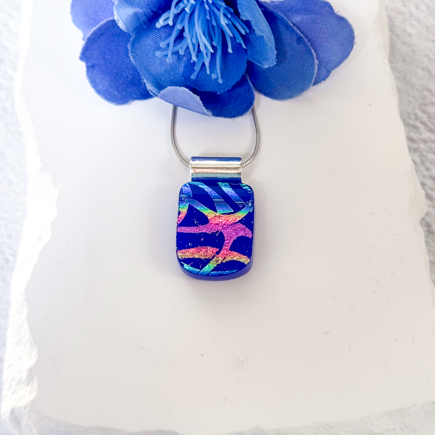 Rainbow Swirls Dichroic Fused Glass Necklace - 4620