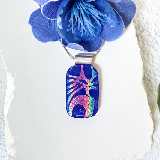 Rainbow Swirls Dichroic Fused Glass Necklace - 4621