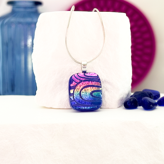 Mod Etched Dichroic Fused Glass Necklace - 4622