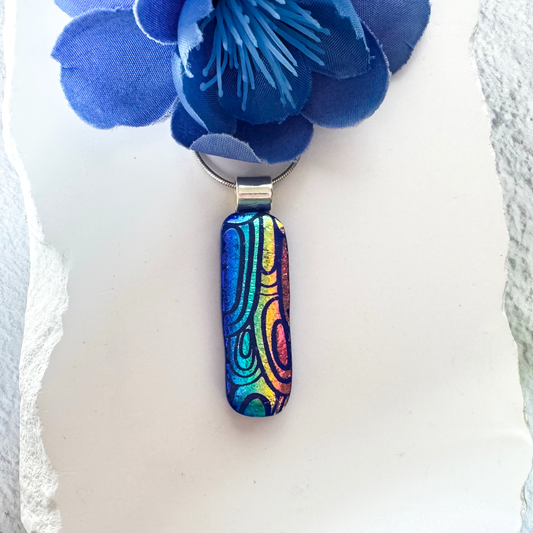 Mod Etched Dichroic Fused Glass Necklace - 4624