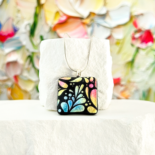Fan Flowers Dichroic Fused Glass Necklace - 4626