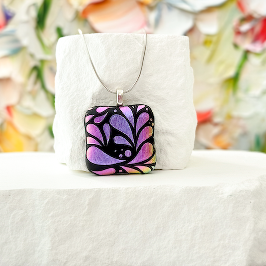 Fan Flowers Dichroic Fused Glass Necklace - 4627