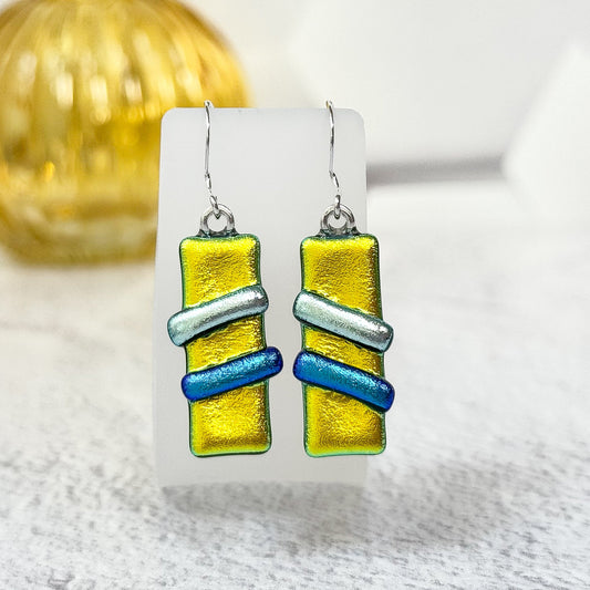 Modern Edge Dichroic Fused Glass Earrings - 4630