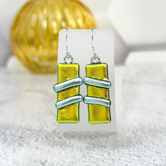 Modern Edge Dichroic Fused Glass Earrings - 4631
