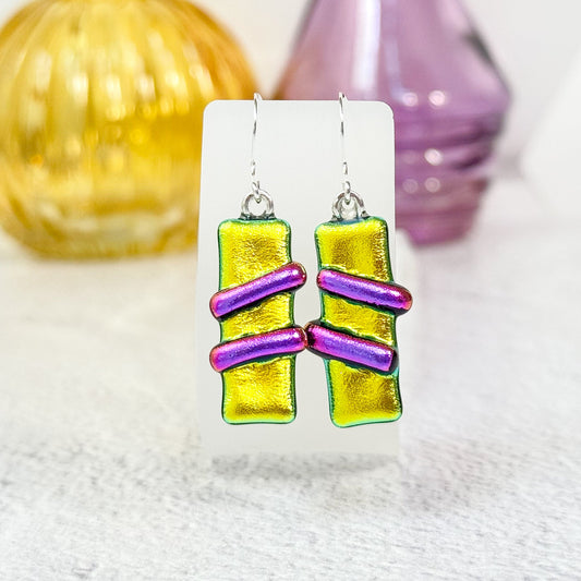 Modern Edge Dichroic Fused Glass Earrings - 4632