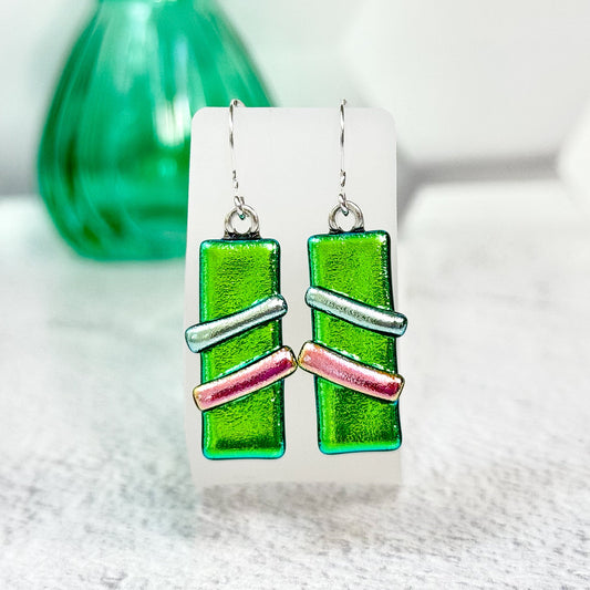 Modern Edge Dichroic Fused Glass Earrings - 4633
