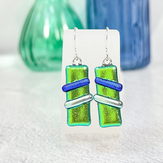 Modern Edge Dichroic Fused Glass Earrings - 4634