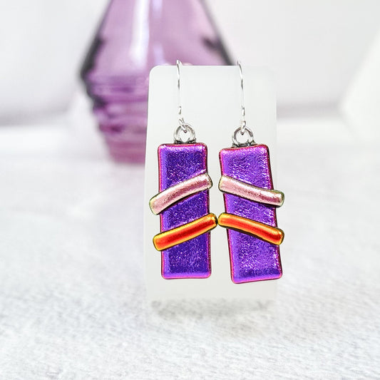 Modern Edge Dichroic Fused Glass Earrings - 4635