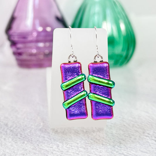 Modern Edge Dichroic Fused Glass Earrings - 4636