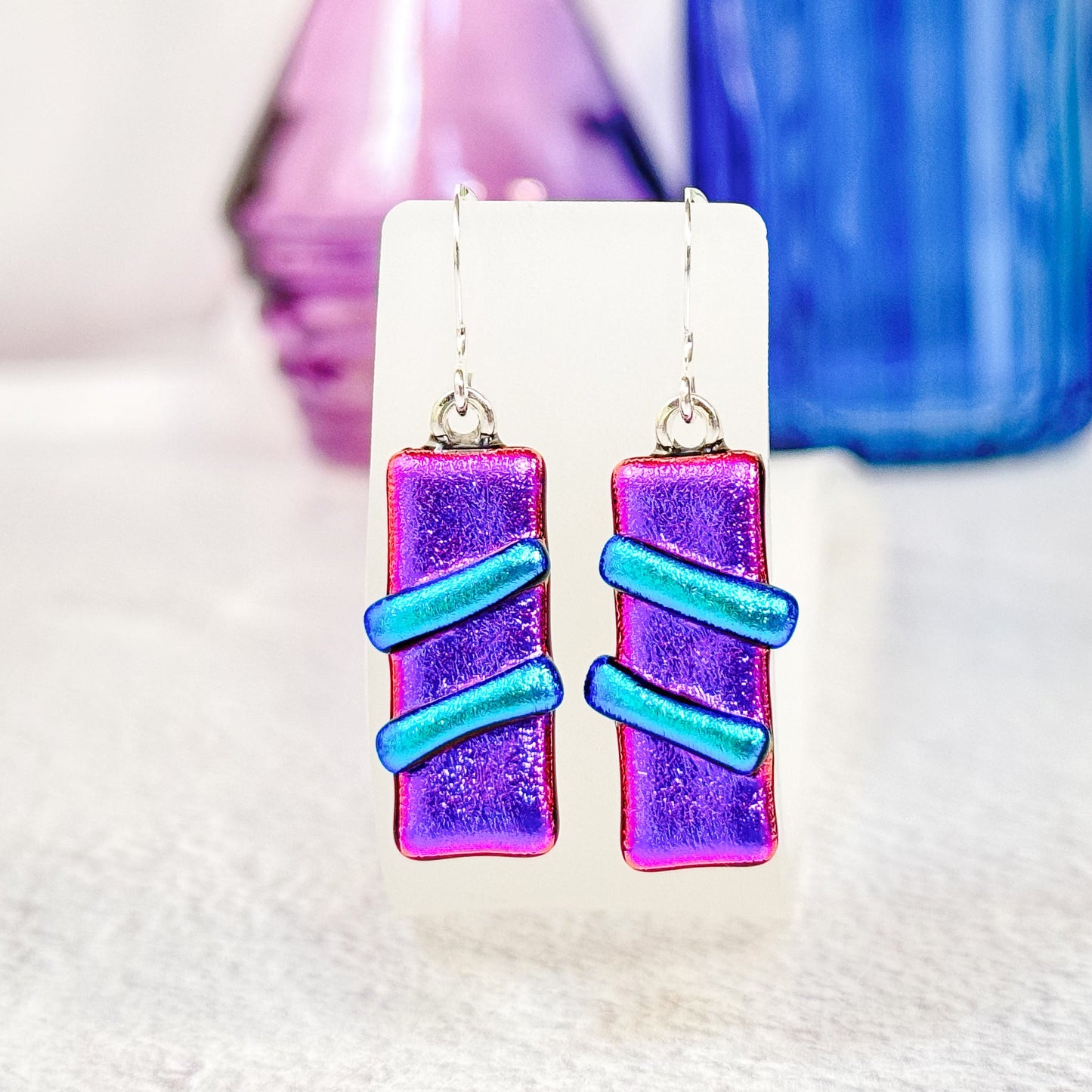 Modern Edge Dichroic Fused Glass Earrings - 4637