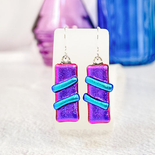 Modern Edge Dichroic Fused Glass Earrings - 4637