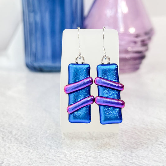 Modern Edge Dichroic Fused Glass Earrings - 4638
