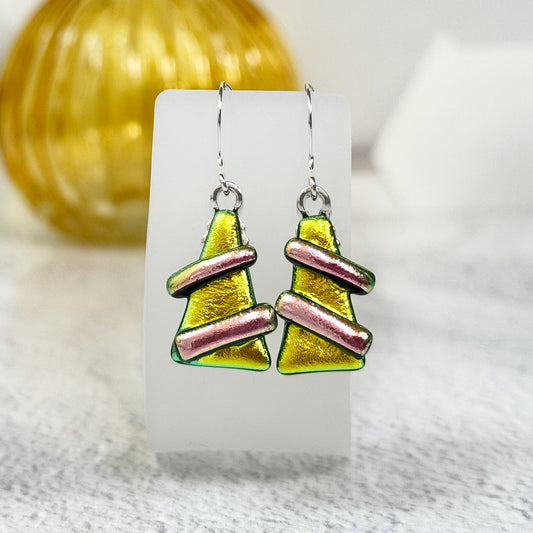 Retro Bolt Dichroic Fused Glass Earrings - 4639