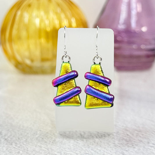 Retro Bolt Dichroic Fused Glass Earrings - 4640