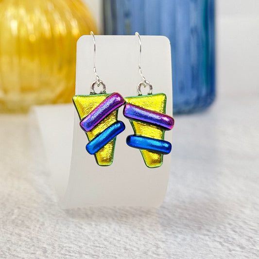 Retro Bolt Dichroic Fused Glass Earrings - 4641