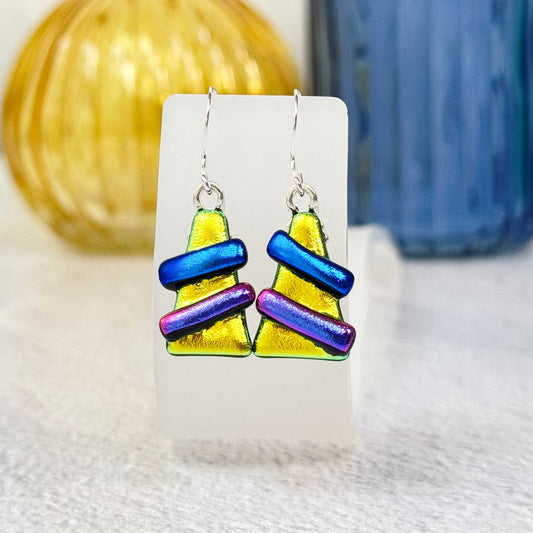 Retro Bolt Dichroic Fused Glass Earrings - 4642