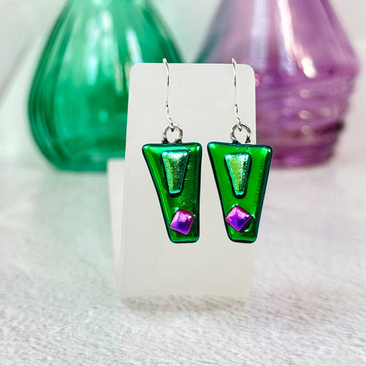 Exclamation Mark Dichroic Fused Glass Earrings - 4643