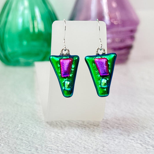Exclamation Mark Dichroic Fused Glass Earrings - 4644