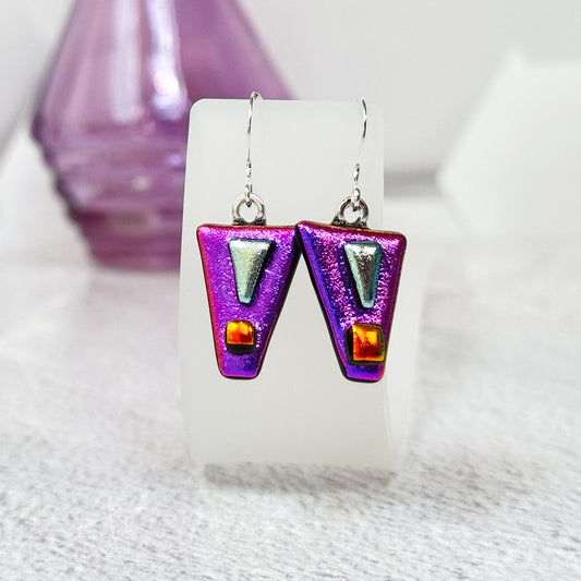 Exclamation Mark Dichroic Fused Glass Earrings - 4645
