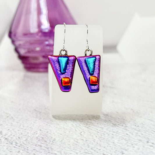 Exclamation Mark Dichroic Fused Glass Earrings - 4646